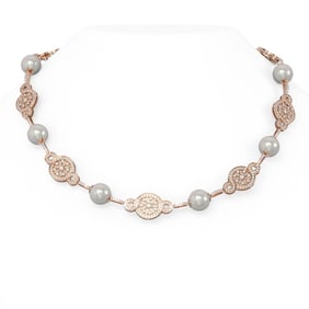 7 ctw Diamond & Pearl Necklace 18K Rose Gold