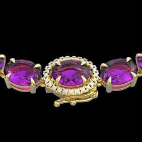 45.25 ctw Amethyst & VS/SI Diamond Micro Pave Necklace 14k Yellow Gold