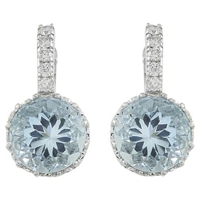 Aquamarine Diamond Earrings 14K White Gold