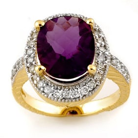 5.50 ctw Amethyst & Diamond Ring 14k Yellow Gold