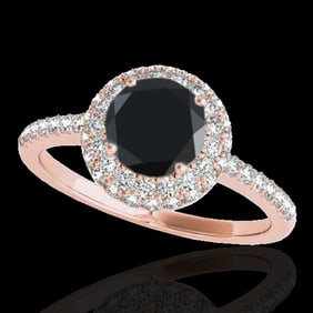 1.6 ctw Certified VS Black Diamond Solitaire Halo Ring 10k Rose Gold