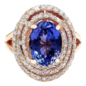 Exquisite Natural Tanzanite Diamond Ring In