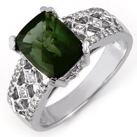 3.0 ctw Green Tourmaline & Diamond Ring 14k White Gold