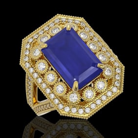 7.11 ctw Certified Sapphire & Diamond Victorian Ring 14K Yellow Gold