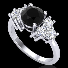 2.1 ctw Fancy Black Diamond Engagment Ring 18k White Gold