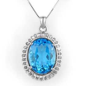 18.0 ctw Blue Topaz Necklace 10k White Gold