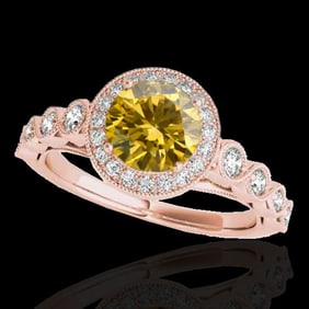 1.93 ctw Certified SI/I Fancy Intense Yellow Diamond Ring 10k Rose Gold