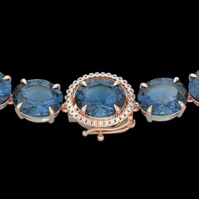 177 ctw London Blue Topaz & Diamond Micro Necklace 14k Rose Gold