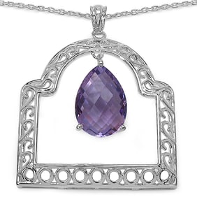 10.70 CT Genuine Amethyst 14K White Gold Pendant