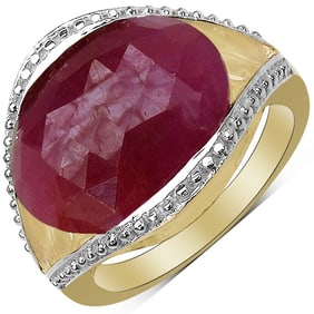 9.29 CT Genuine Pink Sapphire & White Diamond 14K Yellow Gold Ring