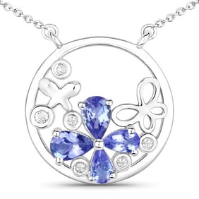 1.33 CT Genuine Tanzanite and White Topaz 14K White Gold Pendant