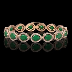 30.06 ctw Emerald & Diamond Micro Pave Halo Bracelet 10k Rose Gold