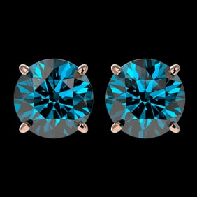 2.56 ctw Certified Intense Blue Diamond Stud Earrings 10k Rose Gold