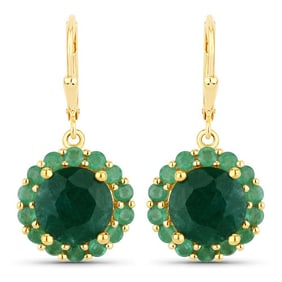 8.54 CT Dyed Emerald and Emerald 14K White Gold Earrings