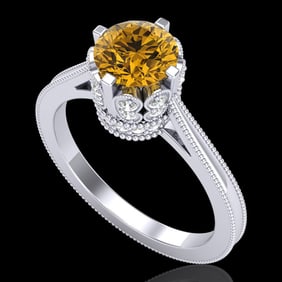 1.5 ctw Intense Fancy Yellow Diamond Art Deco Ring 18k White Gold
