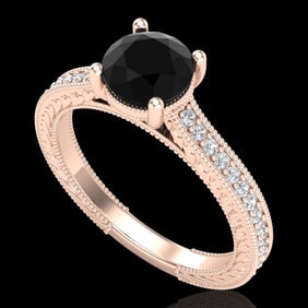 1.45 ctw Fancy Black Diamond Engagment Art Deco Ring 18k Rose Gold