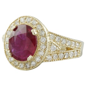 Natural Ruby Diamond Ring In 18K Yellow Gold