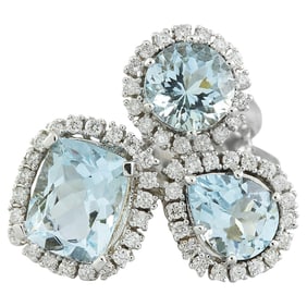 Aquamarine Diamond Ring 14K White Gold