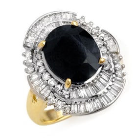 5.95 ctw Blue Sapphire & Diamond Ring 14k Yellow Gold