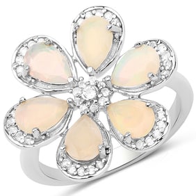 1.71 CT Genuine Ethiopian Opal and White Topaz 14K White Gold Ring Ring