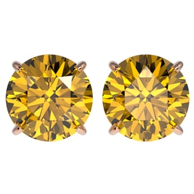 4 ctw Certified Intense Yellow Diamond Stud Earrings 10k Rose Gold