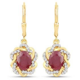 3.46 CT Genuine Ruby and White Topaz 14K White Gold Earrings