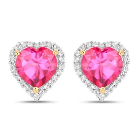 5.04 CT Genuine Pink Topaz and White Topaz 14K White Gold Earrings