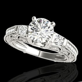 1.38 ctw Certified Diamond Solitaire Antique Ring 10k White Gold