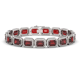 26.21 ctw Garnet & Diamond Micro Pave Halo Bracelet 10k White Gold