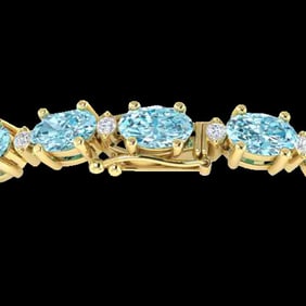 14 ctw Sky Blue Topaz & VS/SI Diamond Eternity Bracelet 10k Yellow Gold