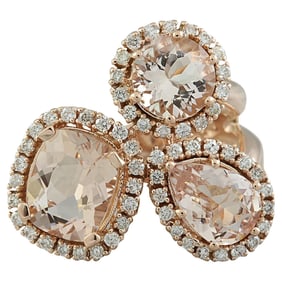 5.69 Carat Natural Morganite 18K Solid Rose Gold Diamond Ring