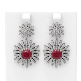 6.8 ctw Ruby & Diamond Earrings 18K White Gold
