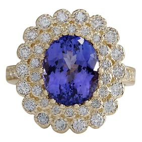 Natural Tanzanite Diamond Ring in 14K Yellow Gold