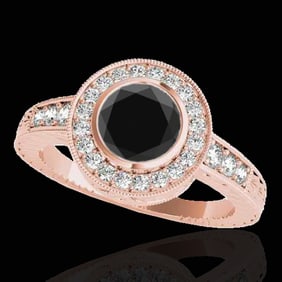 1.50 ctw Certified VS Black Diamond Solitaire Halo Ring 10k Rose Gold