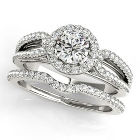 1.36 ctw Certified VS/SI Diamond 2pc Wedding Set Halo 14k White Gold