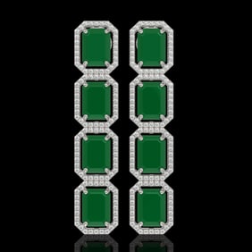 20.59 ctw Emerald & Diamond Micro Pave Halo Earrings 10k White Gold
