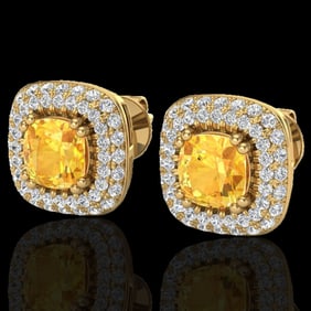 2.16 ctw Citrine & Micro VS/SI Diamond Earrings Halo 18k Yellow Gold