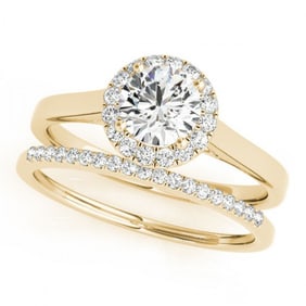 0.89 ctw Certified VS/SI Diamond 2pc Wedding Set Halo 14k Yellow Gold