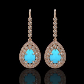 7.95 ctw Turquoise & Diamond Victorian Earrings 14K Rose Gold