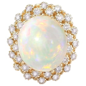 Natural Opal Diamond Ring In 18K Yellow Gold