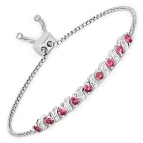 1.16 CT Genuine Pink Tourmaline and White Topaz 14K White Gold Bracelet