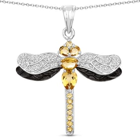 1.79 CT Genuine Citrine and White Topaz 14K White Gold Pendant