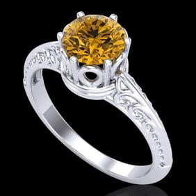 1 ctw Intense Yellow Diamond Engagment Art Deco Ring 18k White Gold
