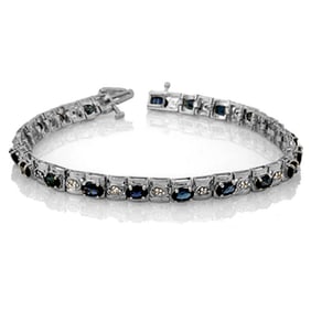 6.09 ctw Blue Sapphire & Diamond Bracelet 14k White Gold