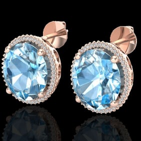 25 ctw Sky Blue Topaz & Micro VS/SI Diamond Earrings 14k Rose Gold