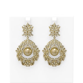 5.22 ctw Diamond Golden Pearl Earrings 18K Yellow Gold