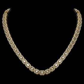 21.12 ctw Emerald Cut Diamond Micro Pave Necklace 18K Yellow Gold
