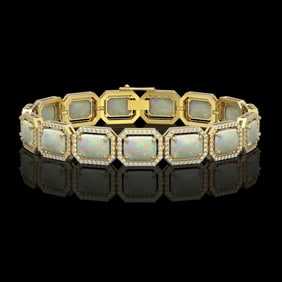 24.37 ctw Opal & Diamond Micro Pave Halo Bracelet 10k Yellow Gold
