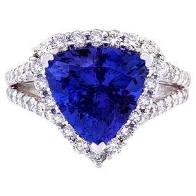 Natural Tanzanite Diamond Ring In 18K Solid White Gold