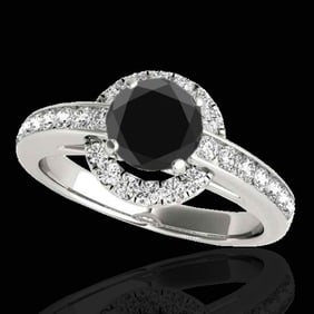 1.5 ctw Certified VS Black Diamond Solitaire Halo Ring 10k White Gold